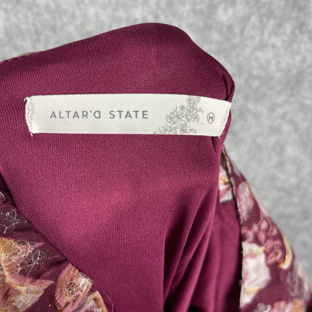 Altar'd State Sailor Tiered Maxi Dress Womens Medium Burgundy Floral Sequins - Picture 9 of 16